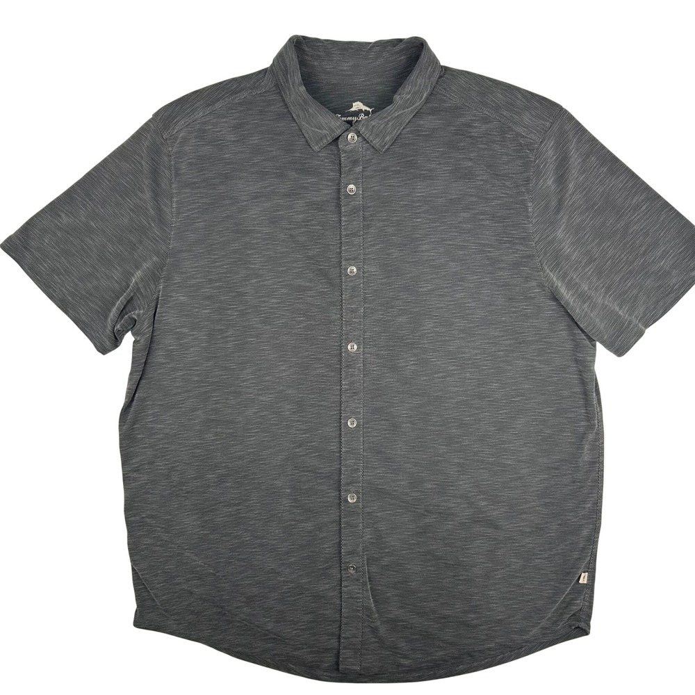 Tommy Bahama‎ Mens XL Charcoal Grey Tencel Blend Short Sleeve Button Down Shirt